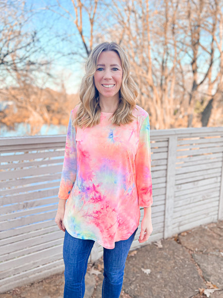 Gia Neon Hand Dipped Tie Dye Top - Ribbons and Spice Boutique
