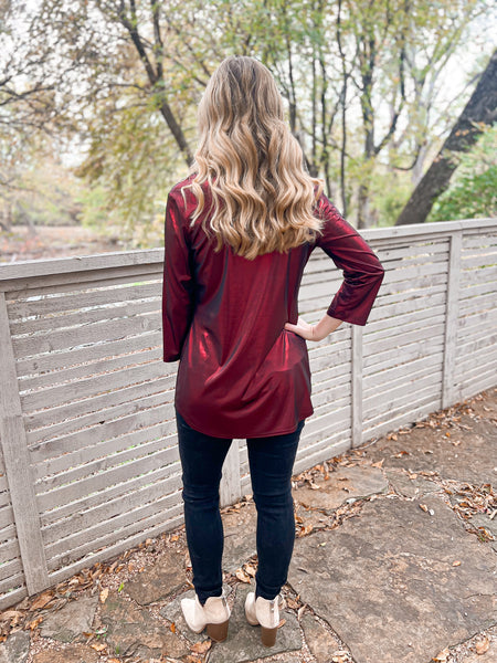Rebecca Red Shimmer Top - Ribbons and Spice Boutique