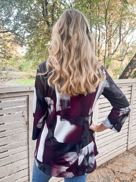 Isabella Plum and Black Abstract Top - Ribbons and Spice Boutique