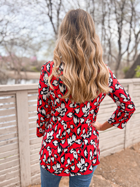 Kendall Red Floral Print Top - Ribbons and Spice Boutique