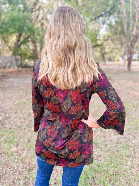 Sienna Fall Leaves Bell Sleeve Top - Ribbons and Spice Boutique