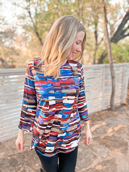 Addison Geometric Bell Sleeve Top - Ribbons and Spice Boutique