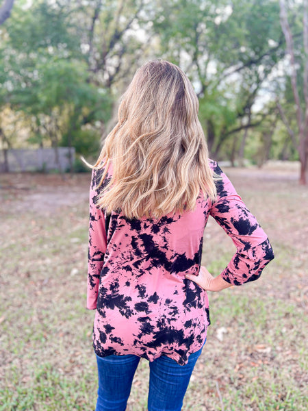Amanda Pink Tie Dye Bell Sleeve Top - Ribbons and Spice Boutique