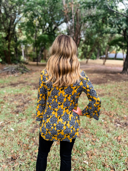 Valyn Yellow Bell Sleeve Top - Ribbons and Spice Boutique