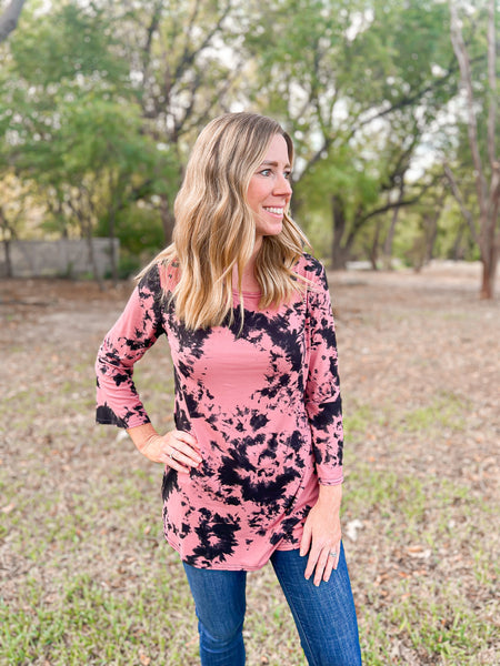 Amanda Pink Tie Dye Bell Sleeve Top - Ribbons and Spice Boutique