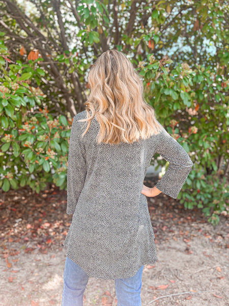 Charlie Speckled Ruffle Front Top - Ribbons and Spice Boutique