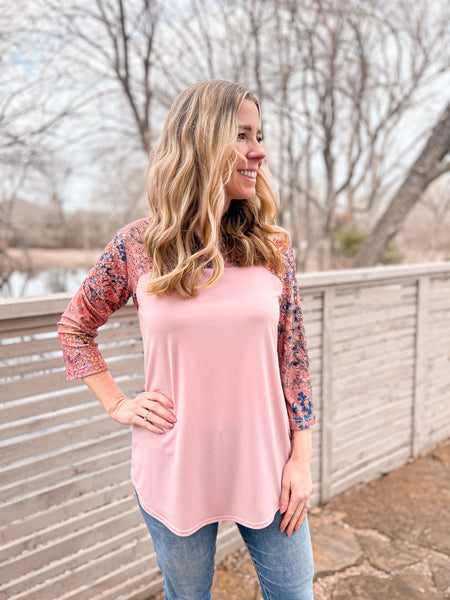 Goldie Blush Pink Eyelet Knit Sleeve Top - Ribbons and Spice Boutique