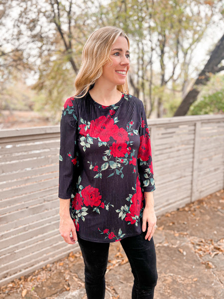 Mary Red Rose Top - Ribbons and Spice Boutique