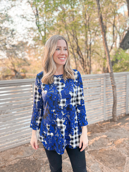 Esther Floral and Gingham Bell Sleeve Top - Ribbons and Spice Boutique