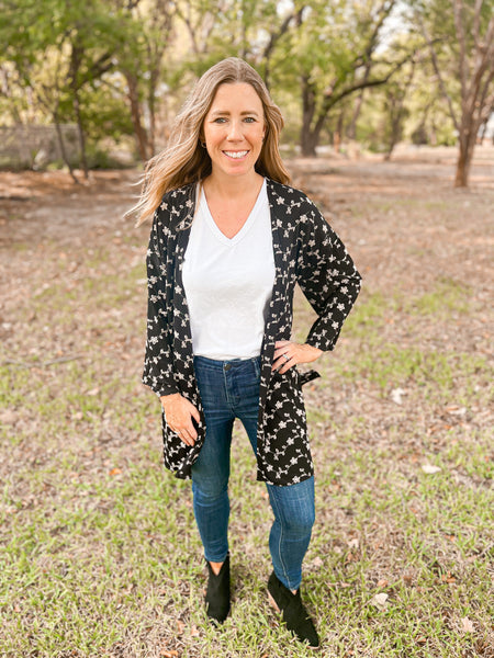 Josie Black Kimono With Embroidered Flowers - Ribbons and Spice Boutique