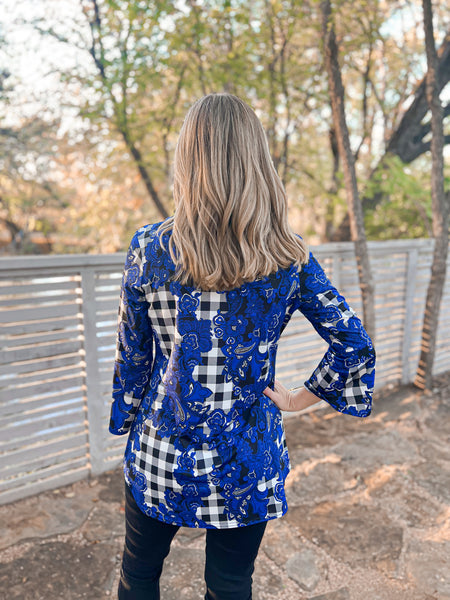 Esther Floral and Gingham Bell Sleeve Top - Ribbons and Spice Boutique