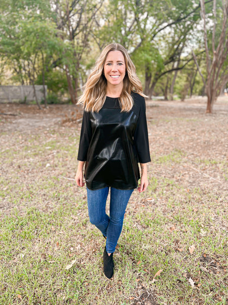 Valerie Black Pleather Top - Ribbons and Spice Boutique