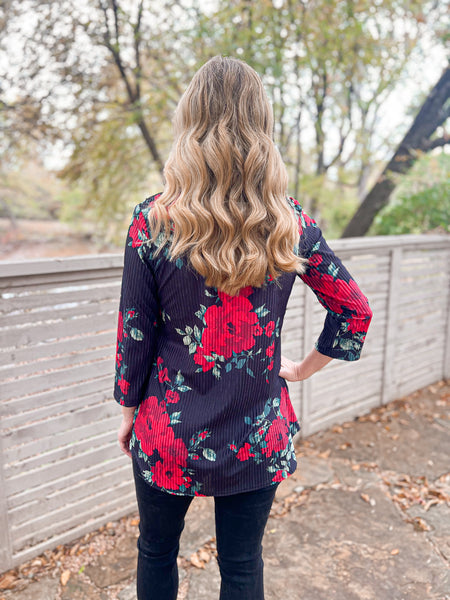 Mary Red Rose Top - Ribbons and Spice Boutique