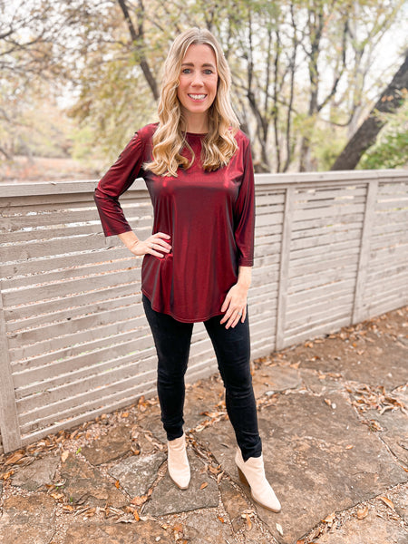Rebecca Red Shimmer Top - Ribbons and Spice Boutique