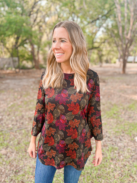 Sienna Fall Leaves Bell Sleeve Top - Ribbons and Spice Boutique