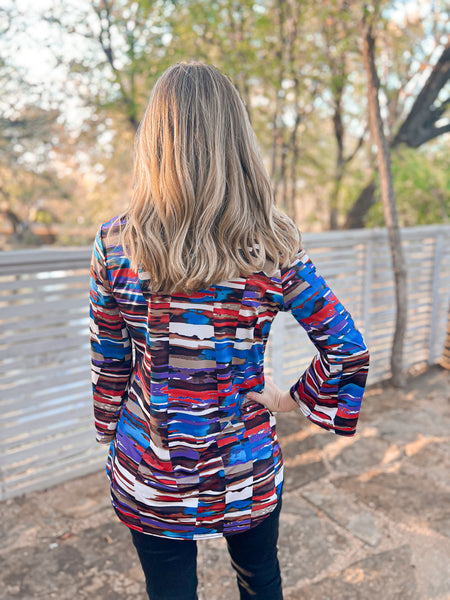 Addison Geometric Bell Sleeve Top - Ribbons and Spice Boutique