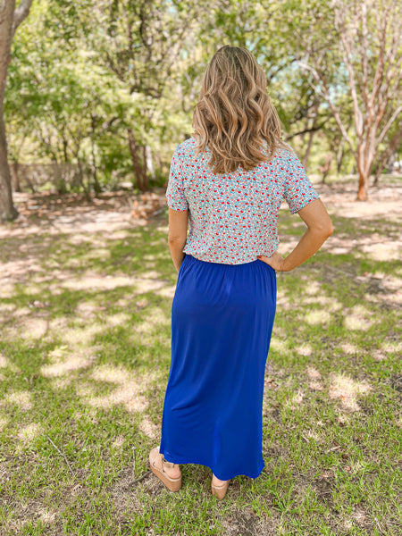 Thea Cobalt Blue Maxi Skirt - Ribbons and Spice Boutique