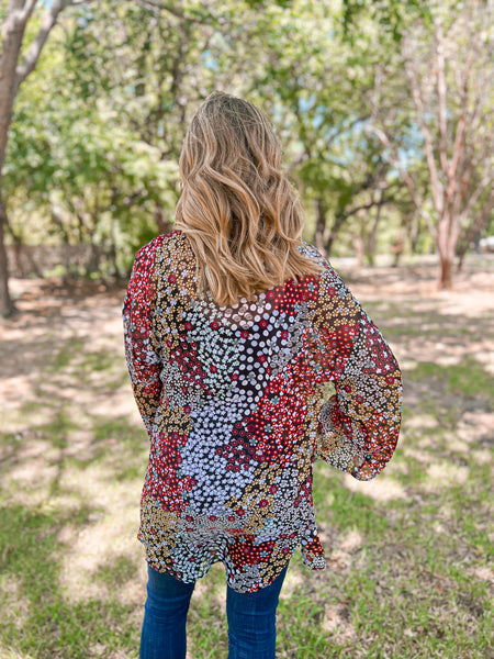 Daphne Black and Floral Kimono - Ribbons and Spice Boutique