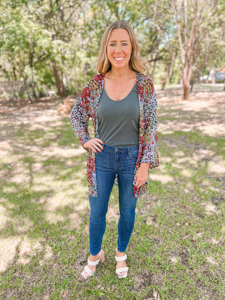Daphne Black and Floral Kimono - Ribbons and Spice Boutique