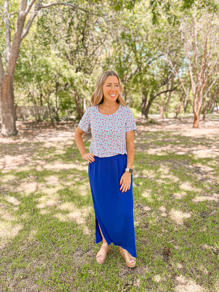 Thea Cobalt Blue Maxi Skirt - Ribbons and Spice Boutique