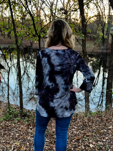 Andrea Black and Gray Hand Dipped Tie Dye Top - Ribbons and Spice Boutique