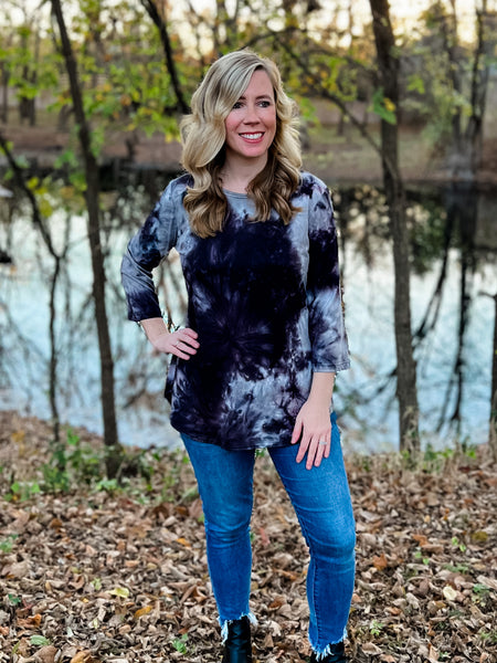 Andrea Black and Gray Hand Dipped Tie Dye Top - Ribbons and Spice Boutique
