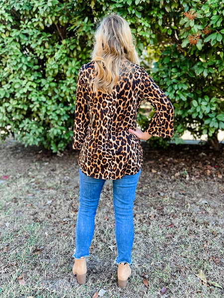 Eileen Leopard Print Bell Sleeve Top - Ribbons and Spice Boutique