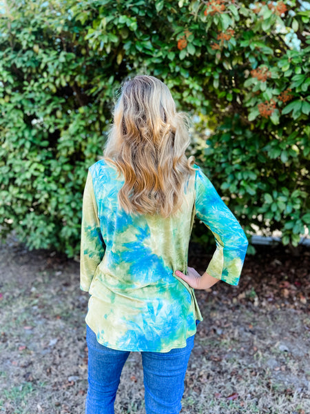 Angie Blue and Green Tie-Dye Top - Ribbons and Spice Boutique