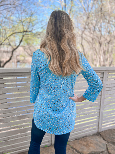 Annie Sky Blue Floral Top - Ribbons and Spice Boutique