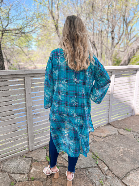 Contemporary Collection Long Turquoise Kimono - Ribbons and Spice Boutique