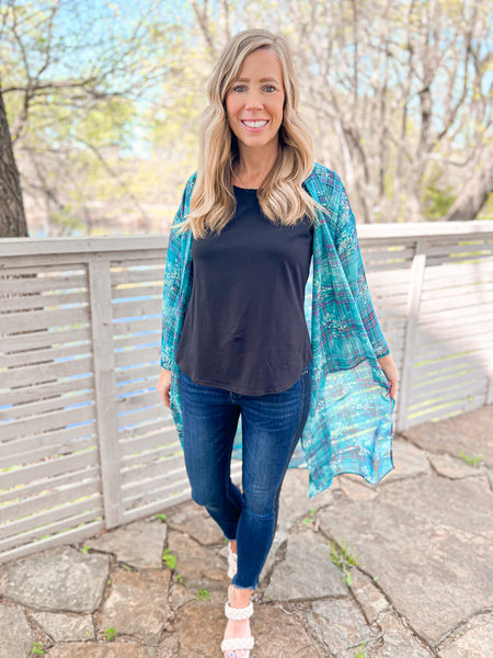 Contemporary Collection Long Turquoise Kimono - Ribbons and Spice Boutique