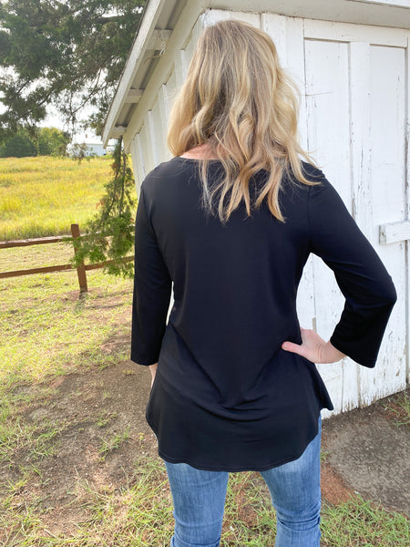 Ava Black Front Ruffle Top - Ribbons and Spice Boutique