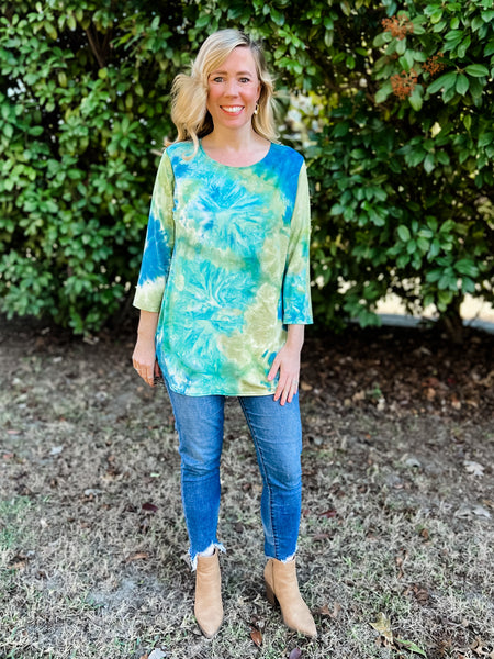Angie Blue and Green Tie-Dye Top - Ribbons and Spice Boutique