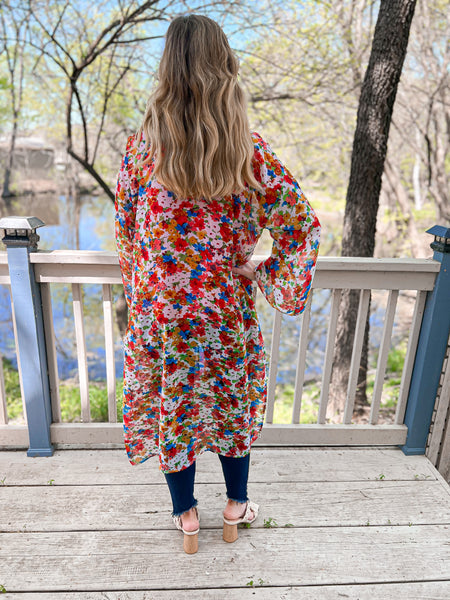 Contemporary Collection Long Red Floral Kimono - Ribbons and Spice Boutique