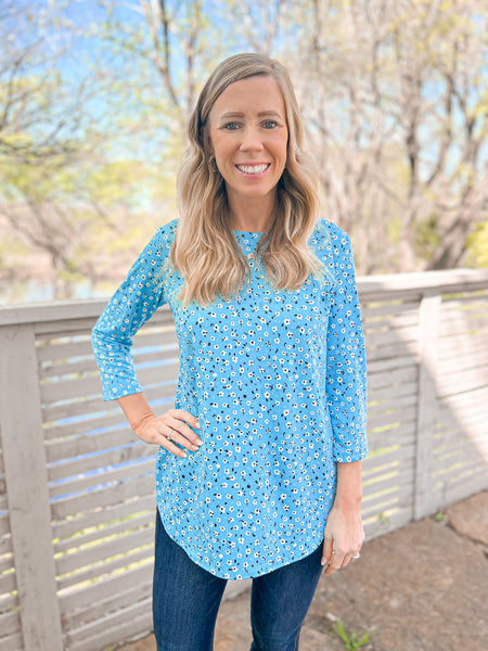 Annie Sky Blue Floral Top - Ribbons and Spice Boutique