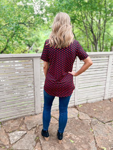 Kelsey Red and Black Polka Dot Short Sleeve Top - Ribbons and Spice Boutique