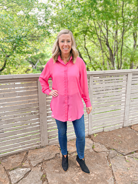 Contemporary Collection Pink Sheer Chiffon Button Up - Ribbons and Spice Boutique
