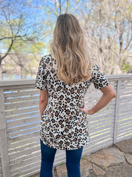 Tiffany Cream Animal Print Short Sleeve Top - Ribbons and Spice Boutique