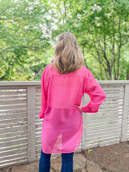 Contemporary Collection Pink Sheer Chiffon Button Up - Ribbons and Spice Boutique