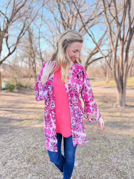 Brielle Hot Pink Floral Kimono - Ribbons and Spice Boutique