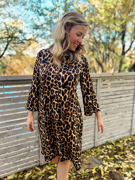 Haven Leopard Print Bell Sleeve Dress - Ribbons and Spice Boutique