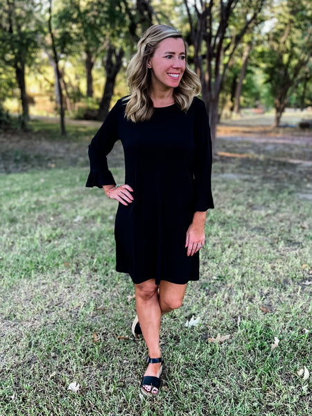 Rochelle Black Bell Sleeve Dress - Ribbons and Spice Boutique