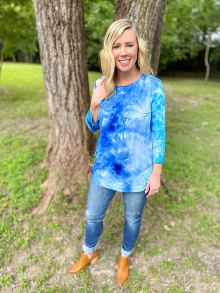 Daisy Blue Tie-dye Top - Ribbons and Spice Boutique