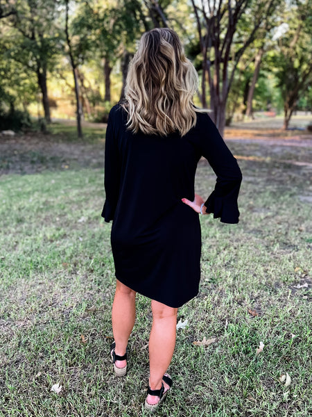 Rochelle Black Bell Sleeve Dress - Ribbons and Spice Boutique
