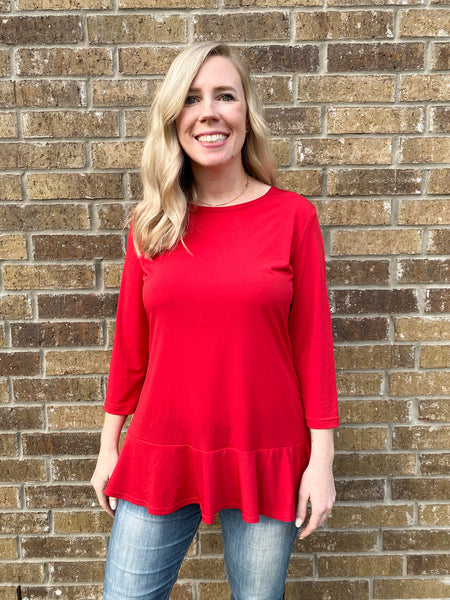 Ava Red Front Ruffle Top - Ribbons and Spice Boutique