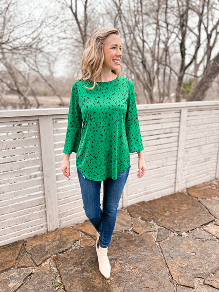 Courtney Green Leopard Print Bell Sleeve Top - Ribbons and Spice Boutique
