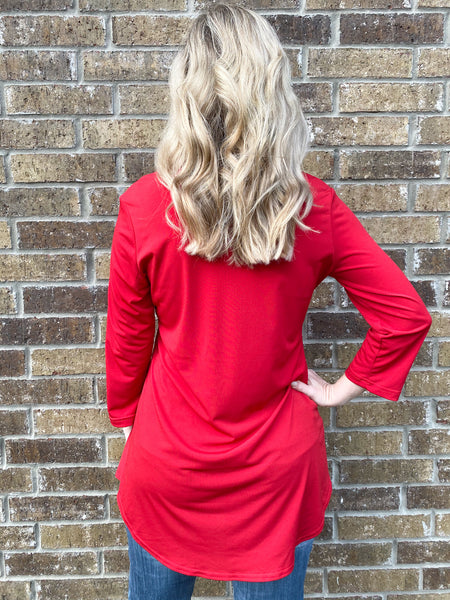 Ava Red Front Ruffle Top - Ribbons and Spice Boutique