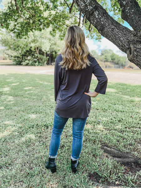 Adeline Solid Gray Top - Ribbons and Spice Boutique