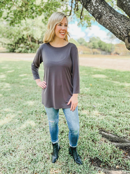 Adeline Solid Gray Top - Ribbons and Spice Boutique