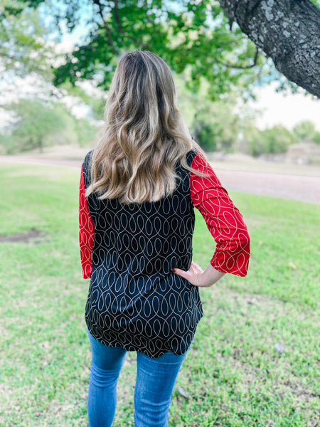 Valentina Red and Black Geometric Top - Ribbons and Spice Boutique